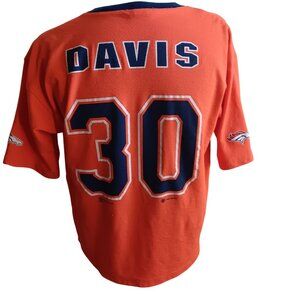 L Vintage 1998 Terrell Davis #30 Denver Broncos NFL Orange Sport Attack T-Shirt